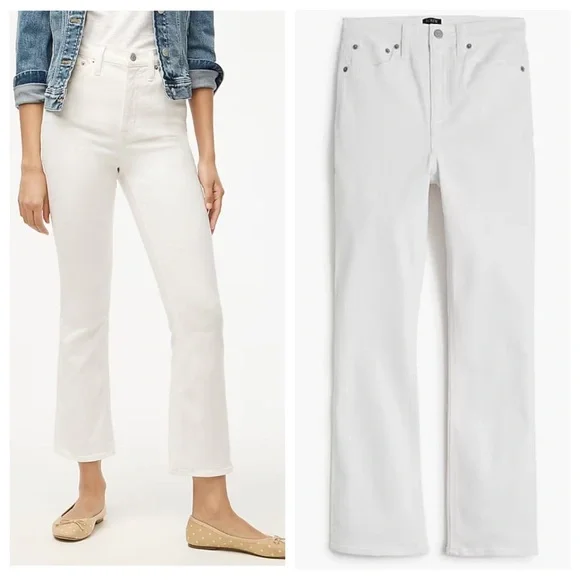 NWT J. Crew Petite High Rise Flare Crop Jean Pant in Signature Stretch 34P WHITE - Picture 1 of 12